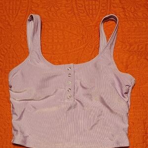 Lavender Ribbed Button-Up Bathing Suit Crop Top